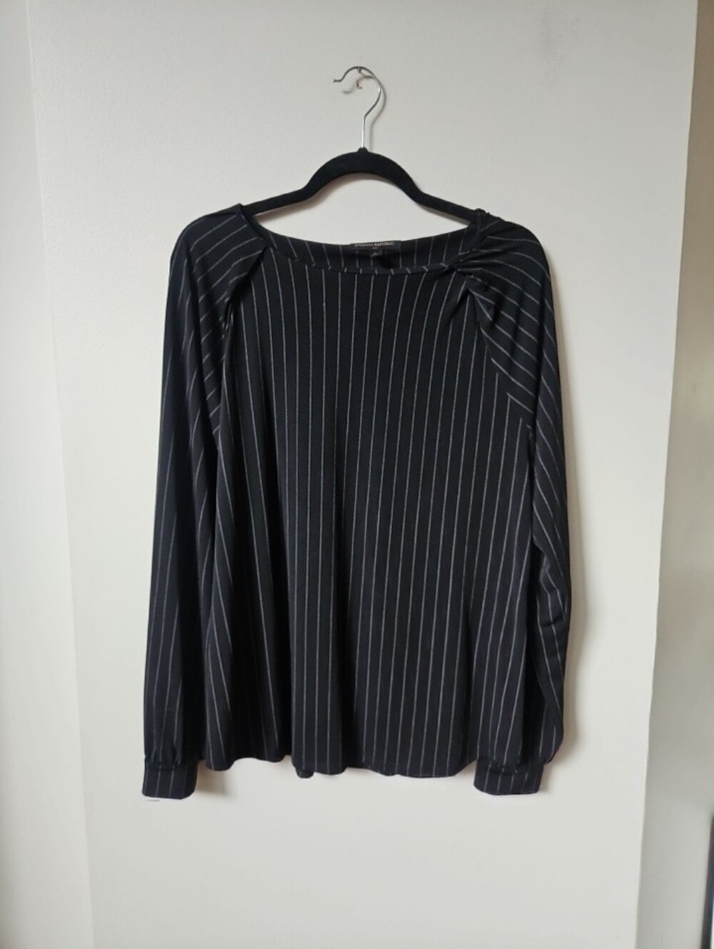 Banana Republic Factory Striped Blouse Large Black Long Sleeve Office Top